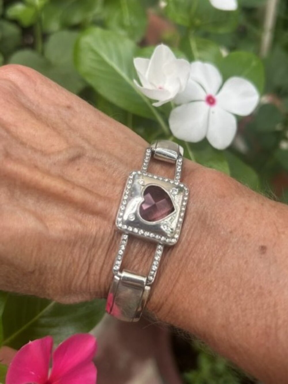 BRIGHTON “Your True Color” Heart Purple Swarovski Crystal Hinged BRACELET